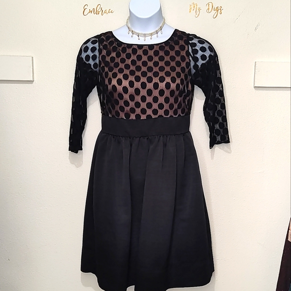 Eliza J Black and Tan Dot Mesh Dress